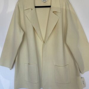 On 34th 2X Women’s Poly Blend Cream Knit Blazer Open Front Lapels Pockets NWT